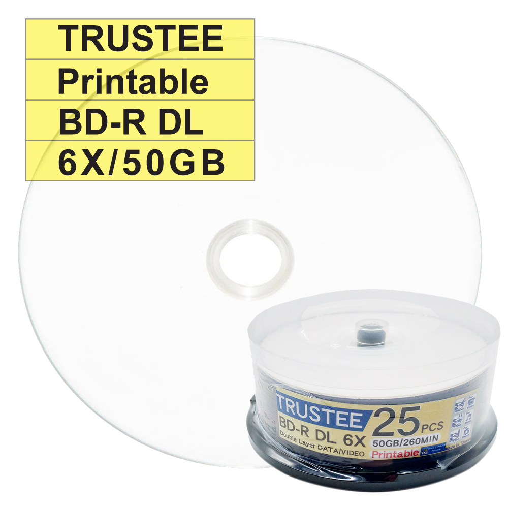 【台灣製造】Trustee printable BD-R DL 6X 50G 藍光片/燒錄片/光碟片(25片)