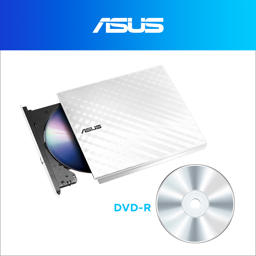 華碩 SDRW-08D2S-U 超薄外接燒錄(白) + 威寶 DVD-R 4.7GB 16X 光碟片 盒裝 (10片)