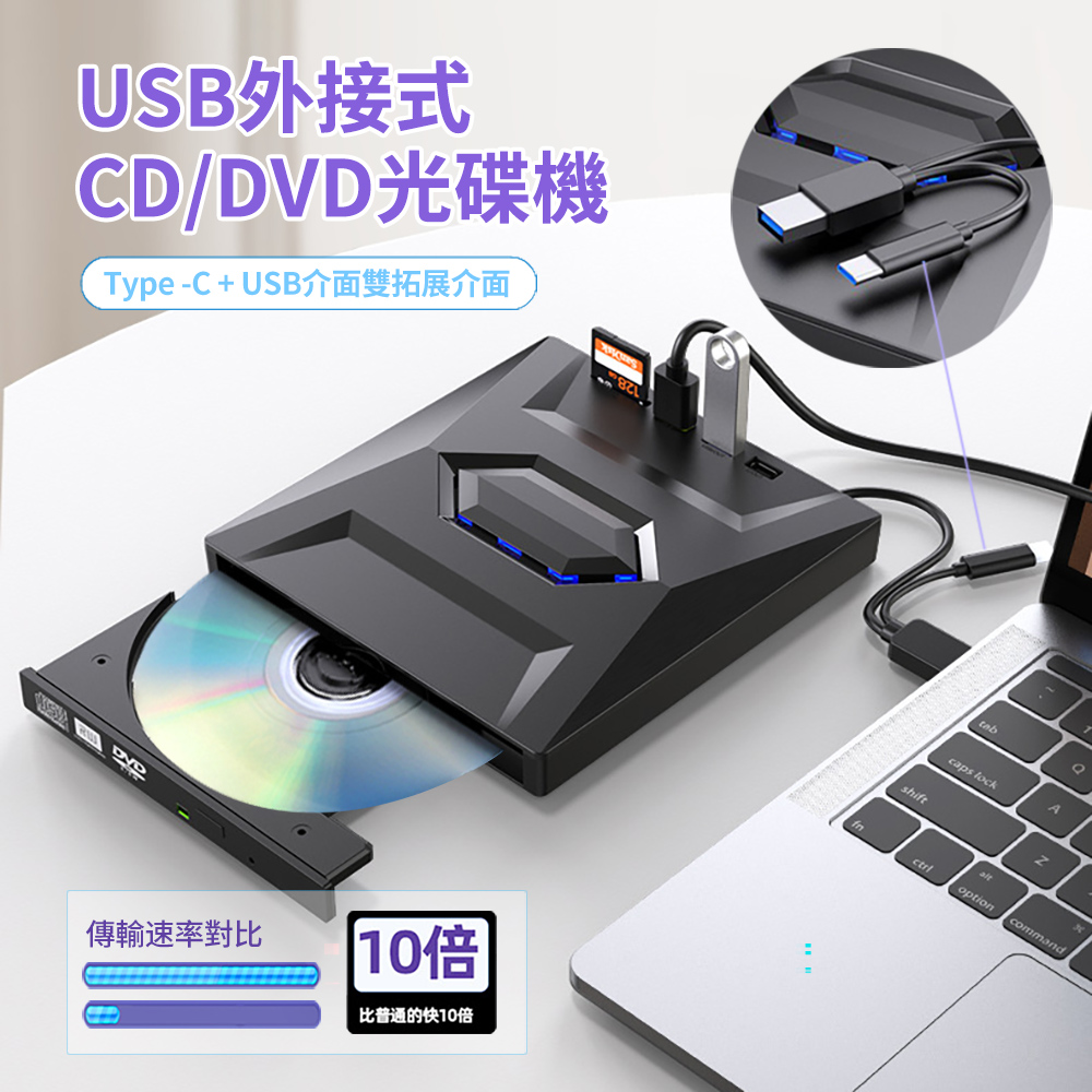 HADER USB外接式CD/DVD光碟機 四合一多功能讀取燒錄機 可插卡/U盤刻錄機