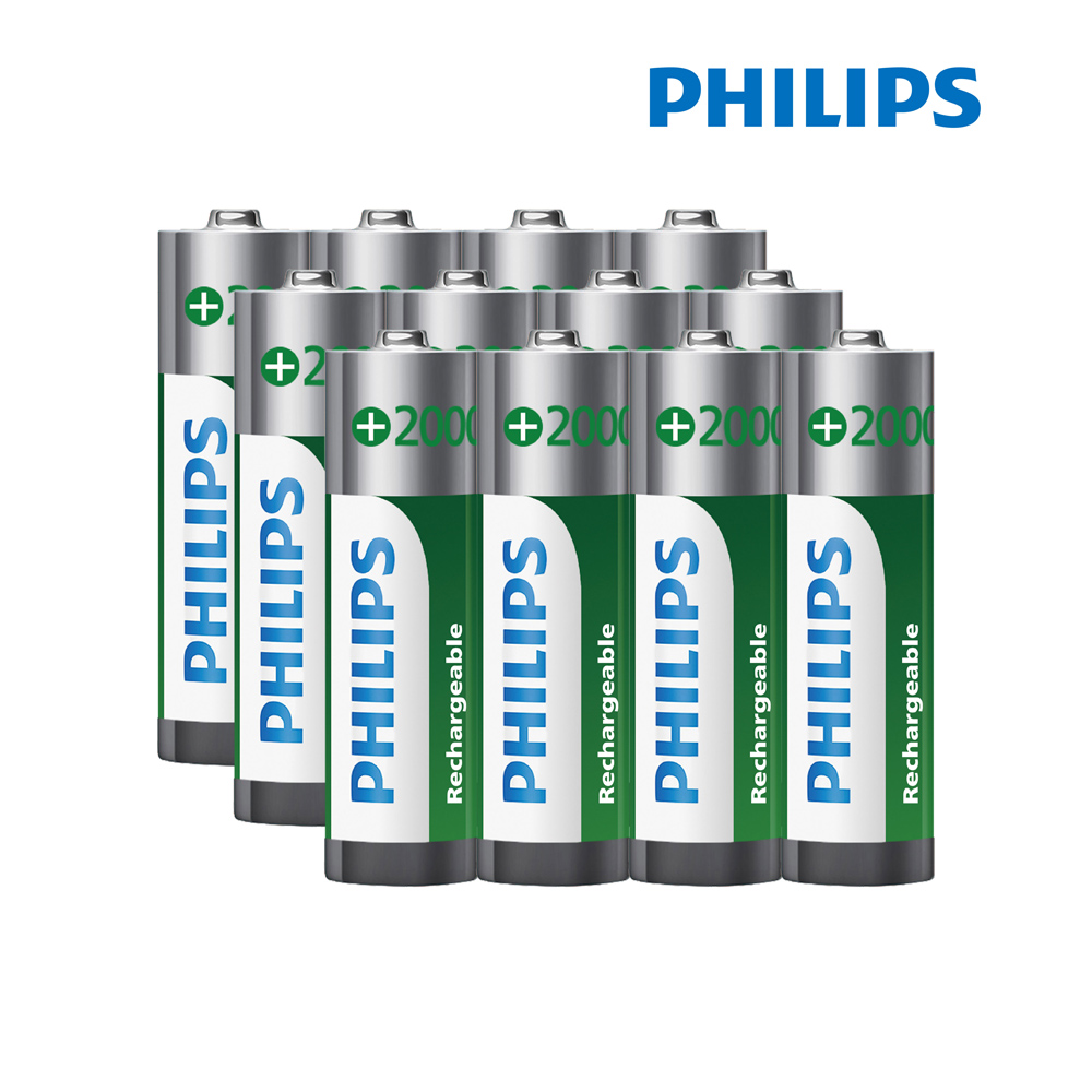 PHILIPS 飛利浦 AA 3號 2000mAh 低自放鎳氫充電電池(12入)