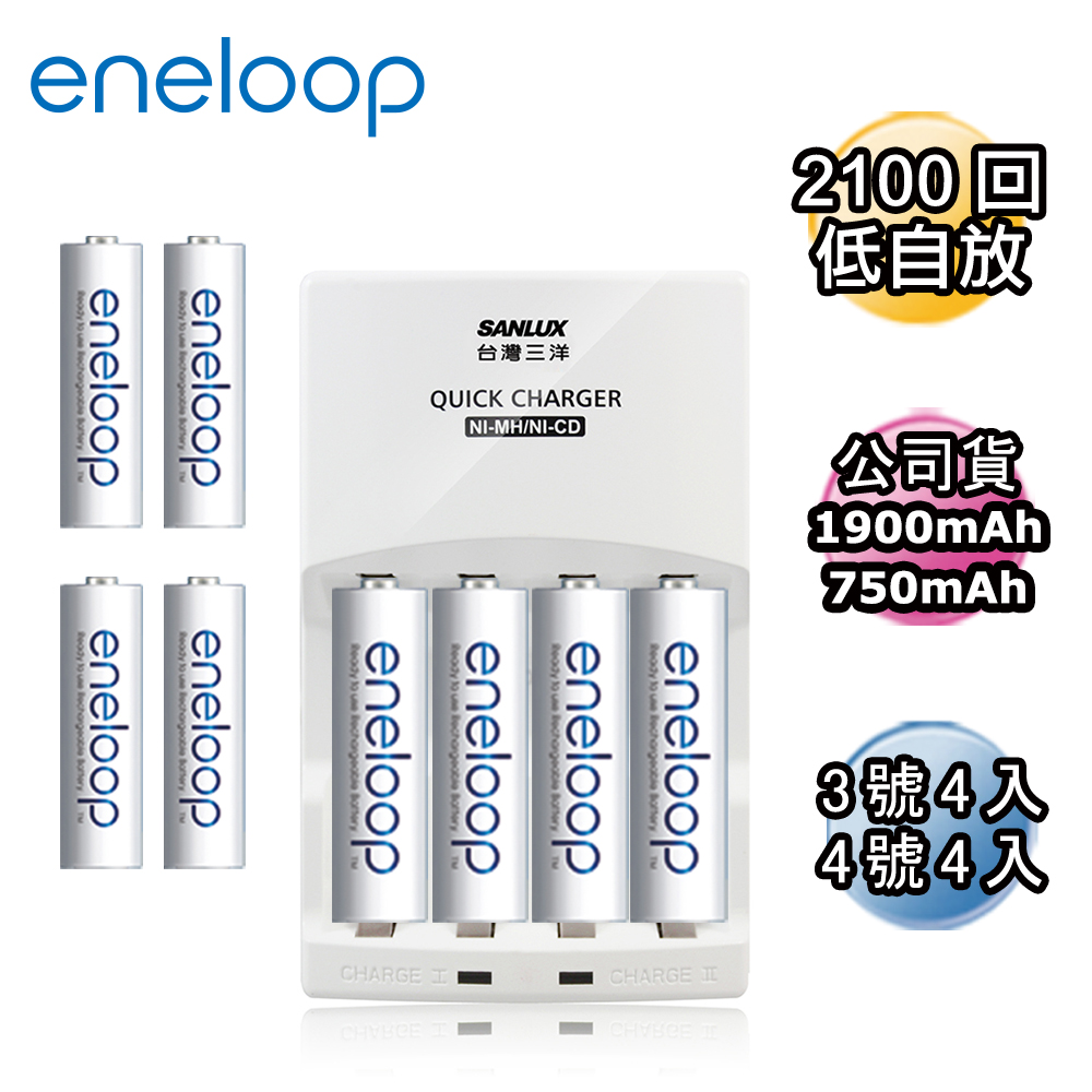 Panasonic國際牌ENELOOP低自放充電電池組(智慧型充電器+3號4入+4號4入)