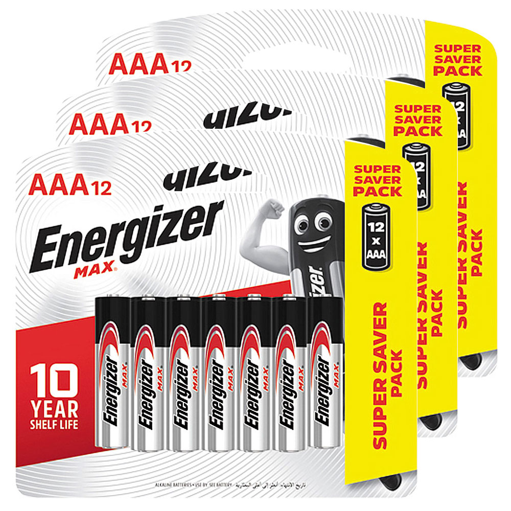 【Energizer 勁量】3倍電量MAX鹼性4號AAA電池36入(1.5V長效鹼性電池LR03)