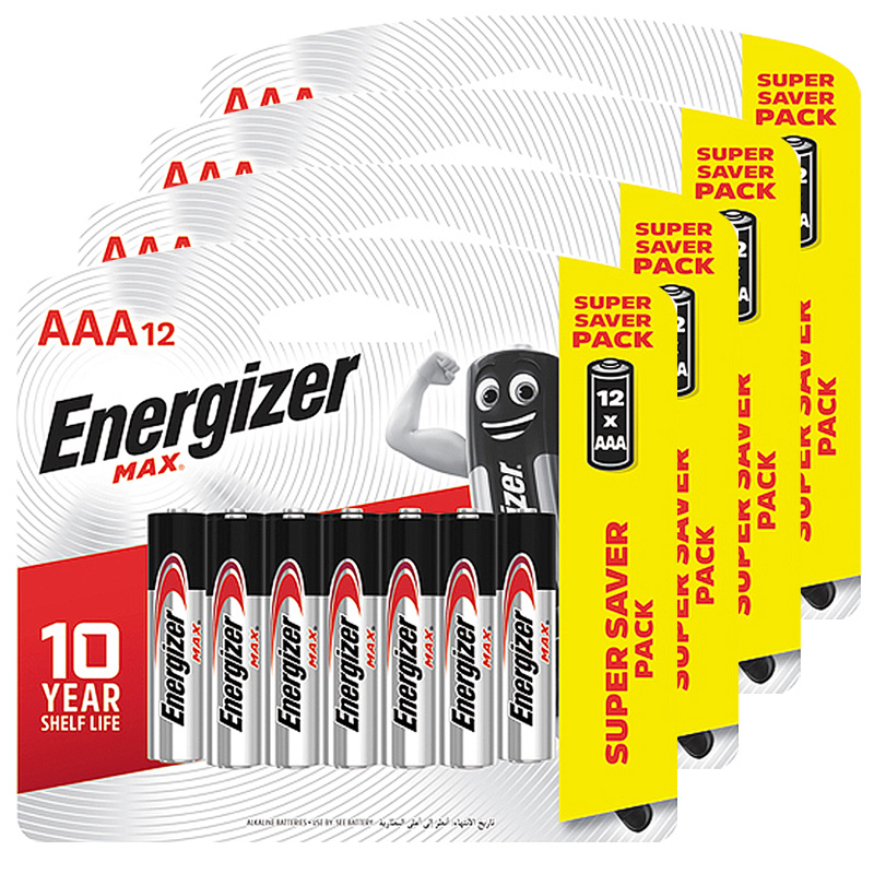 【Energizer 勁量】3倍電量MAX鹼性4號AAA電池48入(1.5V長效鹼性電池LR03)