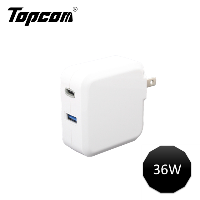 Topcom 36W Type C PD3.0/USB QC3.0 可折疊插頭電源急快速充電器 TC-KPD36WD
