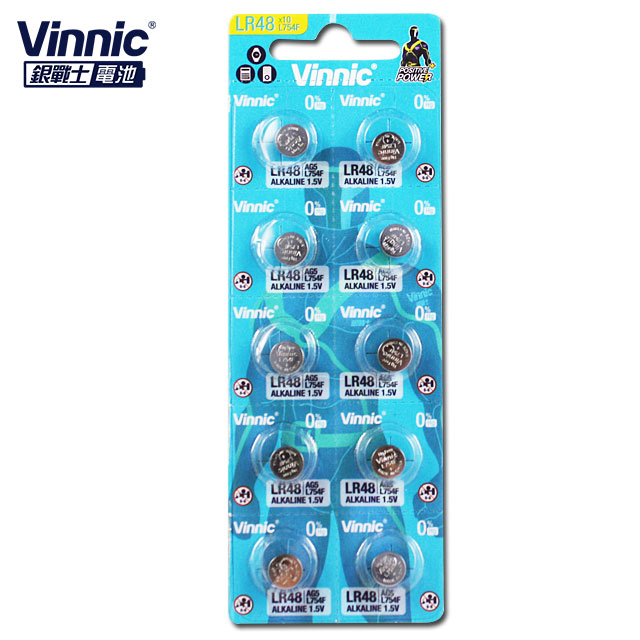 Vinnic LR48 1.5V 鈕扣型電池電池(10入)同LR754/AG5/RW48/393A/193