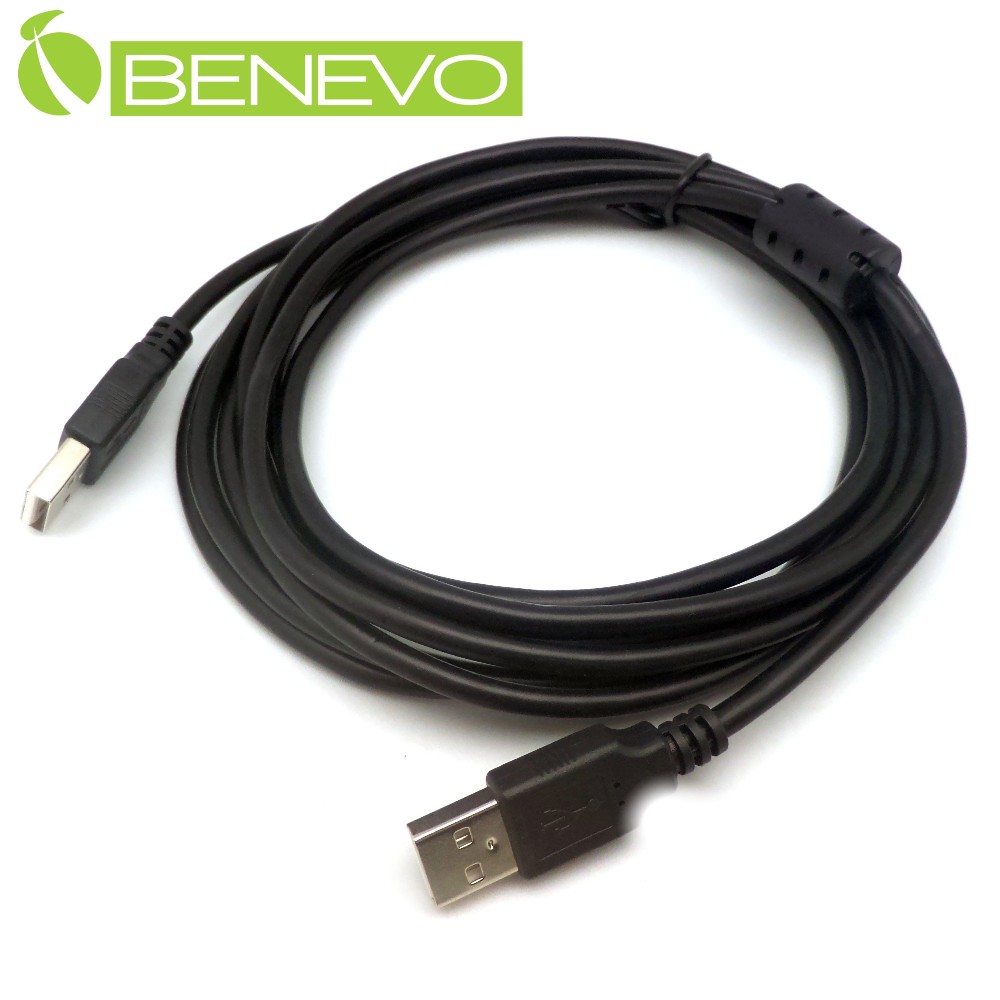 BENEVO 3米 USB2.0 A公-A公 高隔離連接線，採金屬編織與磁環防干擾設 計