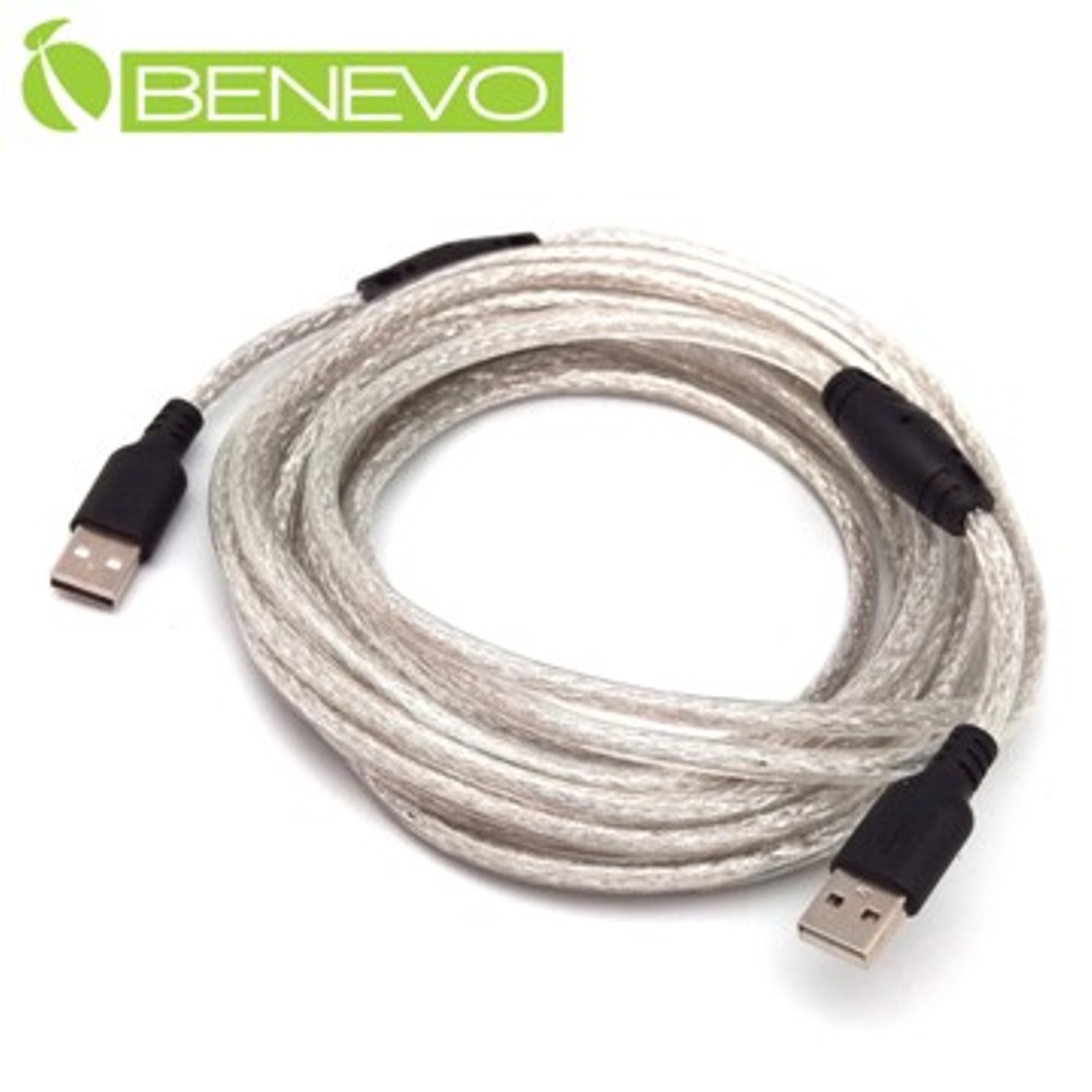 BENEVO專業級 5米 USB2.0 A公-A公 高隔離連接線，採128編金屬編織與磁環