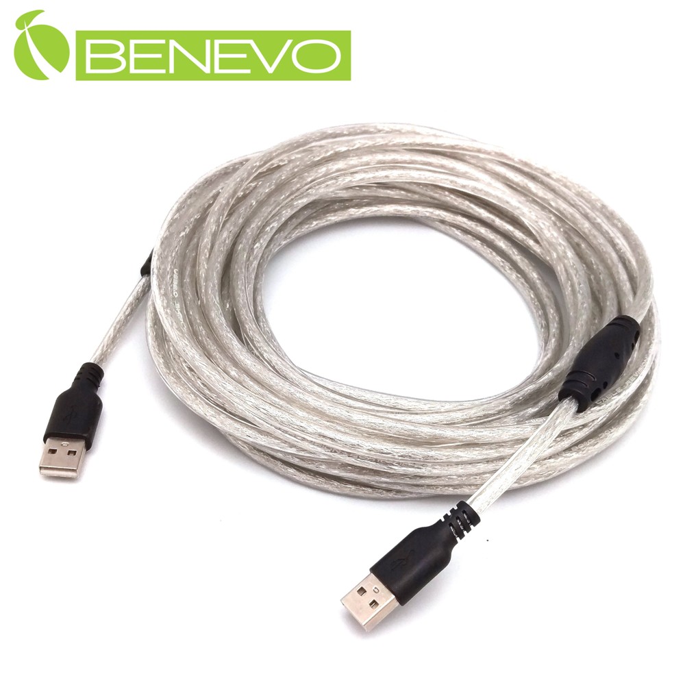 BENEVO專業級 10米 USB2.0 A公-A公 高隔離連接線，採128編金屬編織與磁環