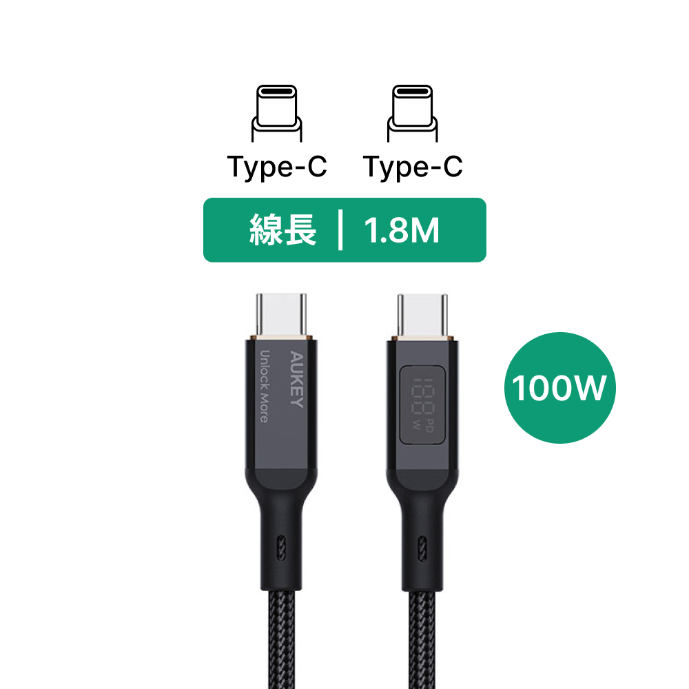 AUKEY Type-C to Type-C USB 1.8M 快充傳輸線（CB-MCC102）