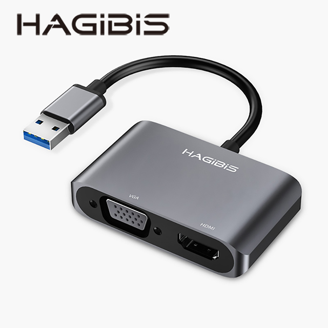 HAGiBiS海備思USB3.0轉HDMI+VGA二合一轉接器