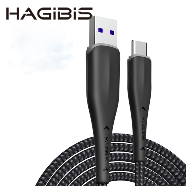 HAGiBiS時尚編織USB-A to Type-C快充傳輸線1.2M黑灰色