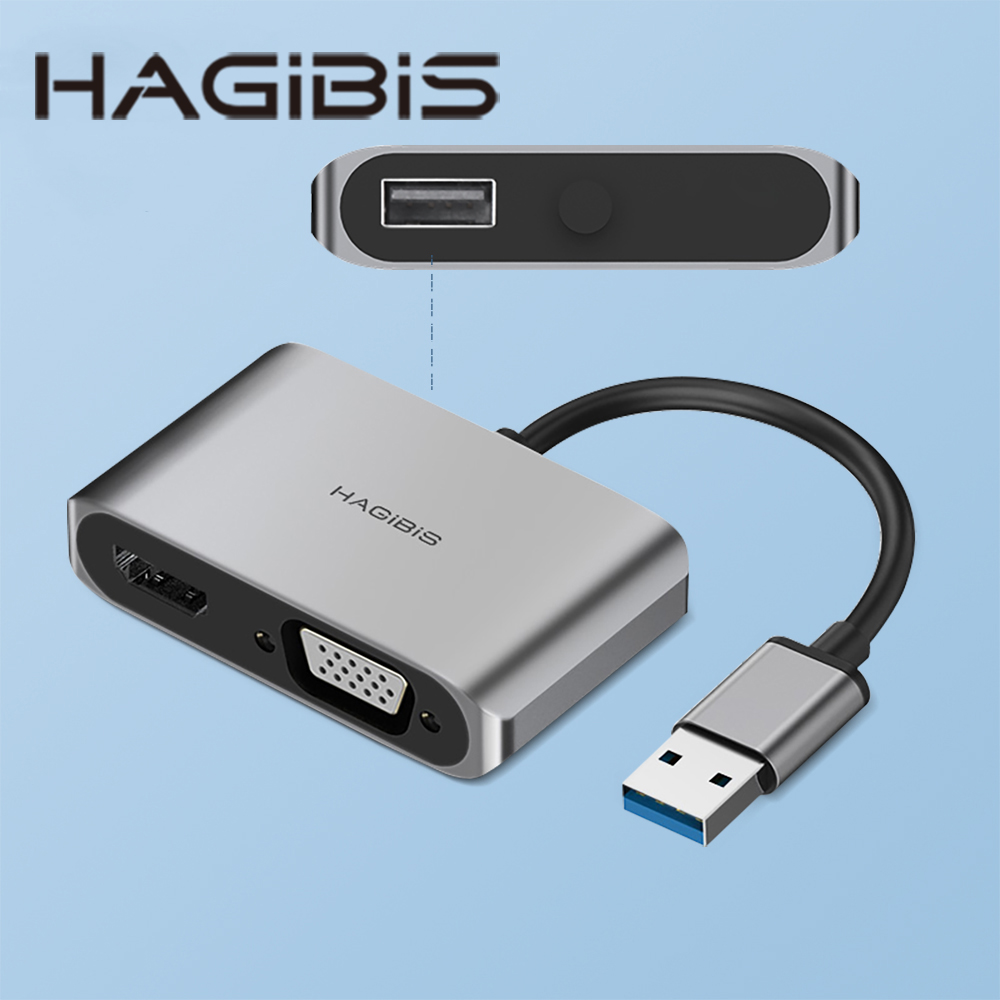 HAGiBiS海備思USB3.0轉HDMI+VGA+USB2.0三合一轉接器