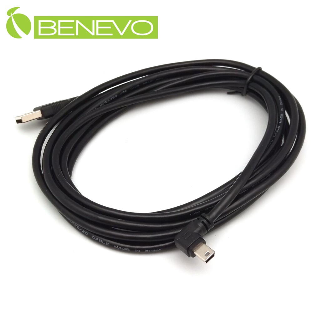 BENEVO左彎型 3米 USB2.0 A公轉Mini USB公 高隔離連接線