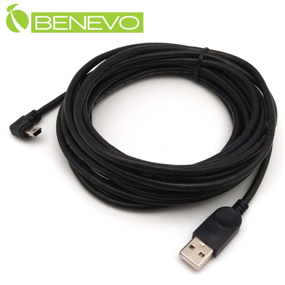 BENEVO左彎型 5米 USB2.0 A公轉Mini USB公 高隔離連接線
