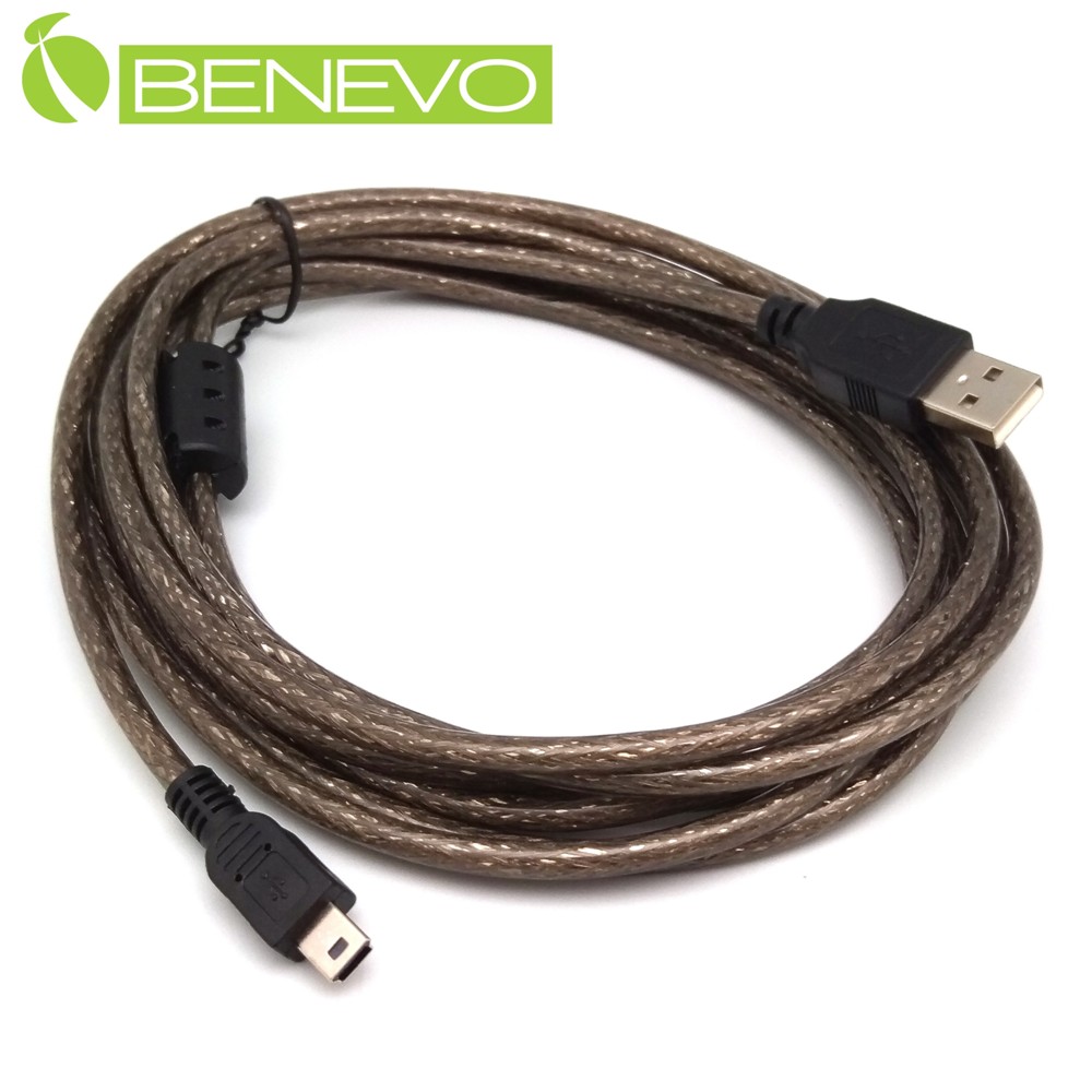 BENEVO專業級 3米 USB2.0 A公-Mini B公 訊號連接線，採128編金屬編織與磁環