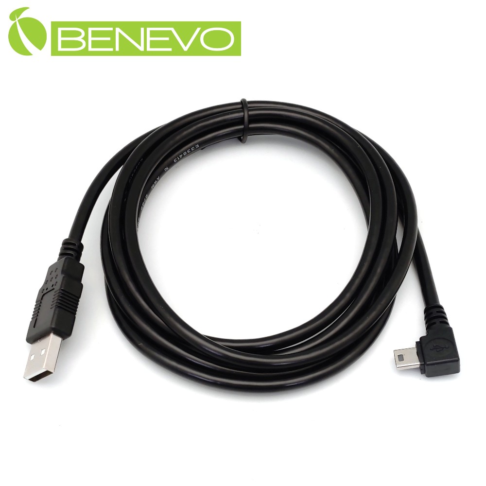 BENEVO右彎型 1.8米 USB2.0 A公轉Mini USB公 高隔離連接線