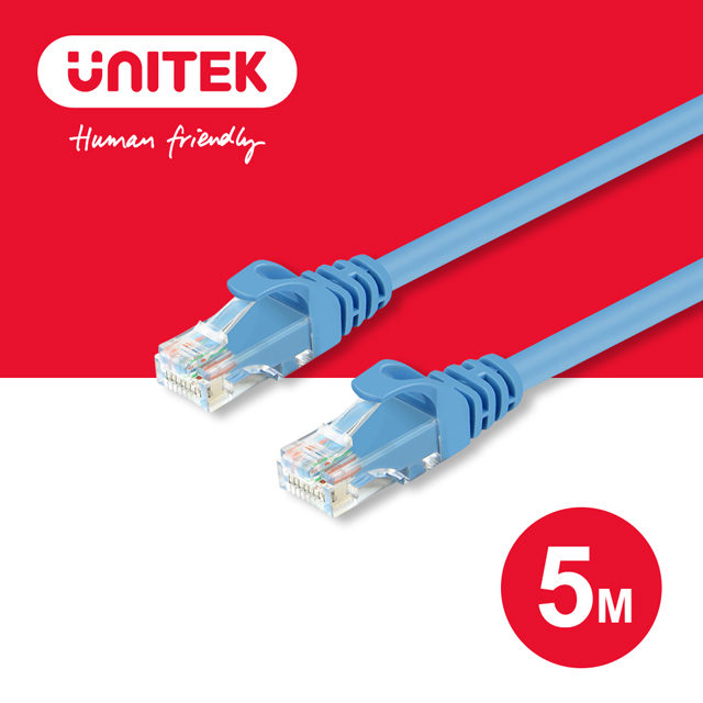 UNITEK 優越者 24K鍍金頭CAT6網路線5M(藍色)