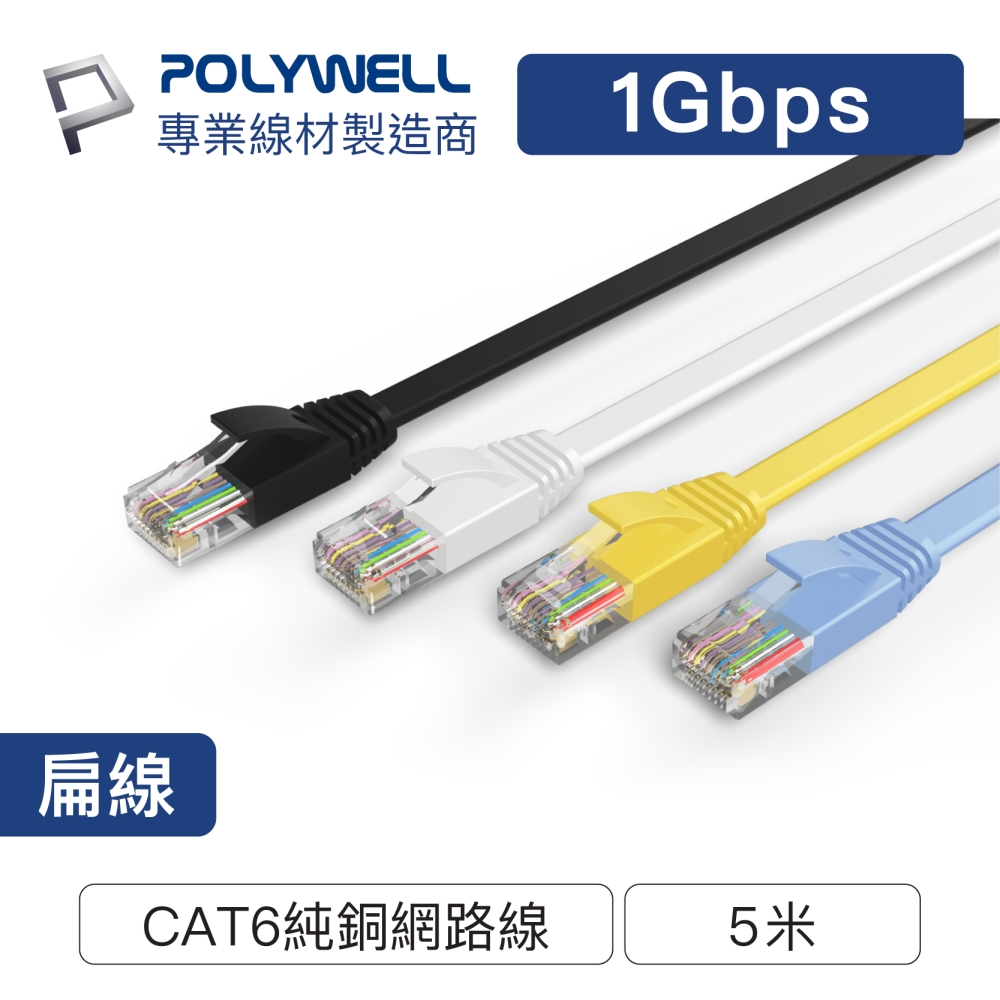 POLYWELL CAT6 高速網路傳輸扁線 /5M