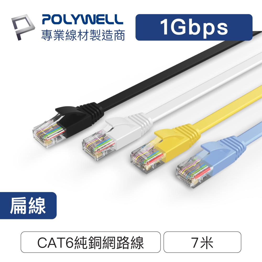 POLYWELL CAT6 高速網路傳輸扁線 /7M