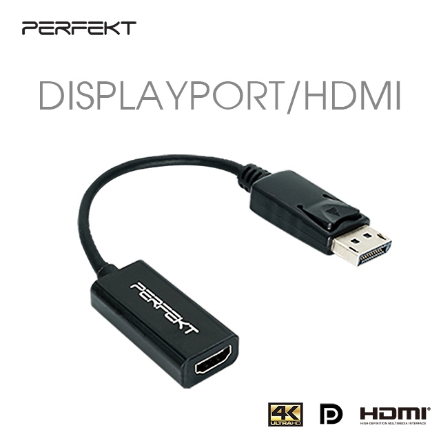 PERFEKT DisplayPort 轉 HDMI 影音訊號轉接器, DP 公 / HDMI 母