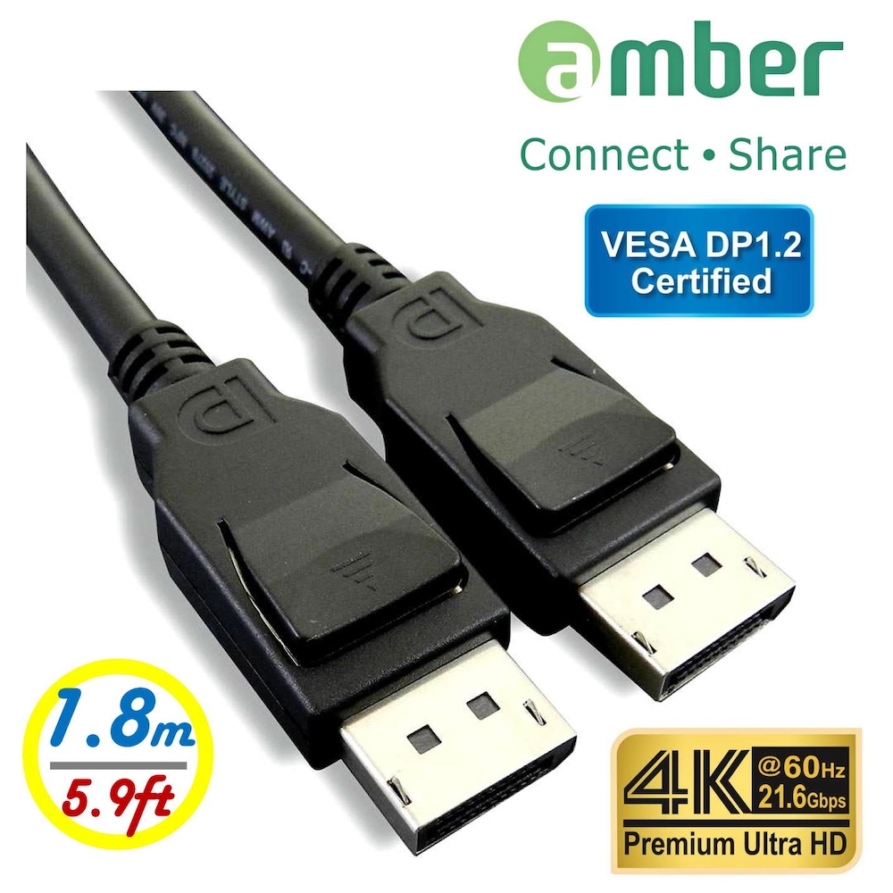 amber VESA DisplayPort 1.2 Certified Cable DP male to DP male,1.8m（5.9ft）4K/60Hz