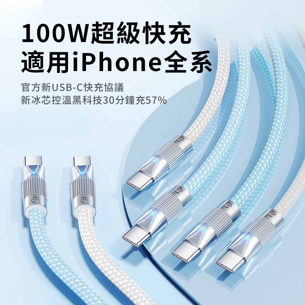 OMG PD100W超級快充 type-c高速充電線 iphone資料傳輸線 1米