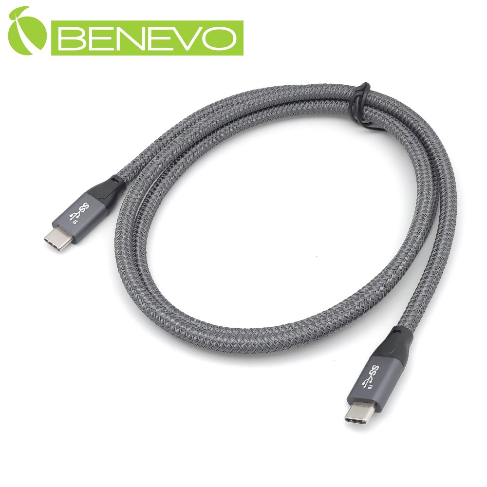 BENEVO 1米 USB3.1 Gen2 Type-C公對公訊號連接線(10Gbps/PD100W) [BUSB3100CMM(E100W)灰