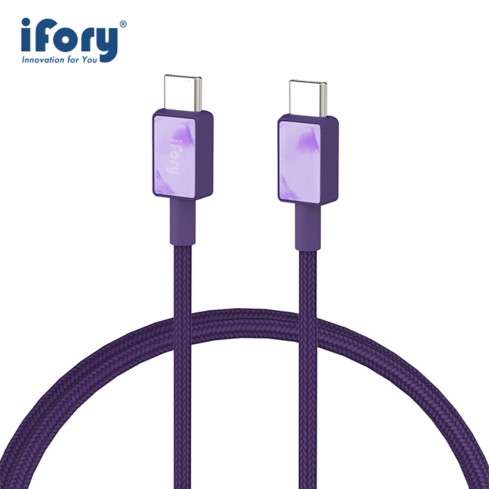 【iFory】 Type-C to Type-C 快充 雙層編織充電傳輸線-1.8M(星雲紫)