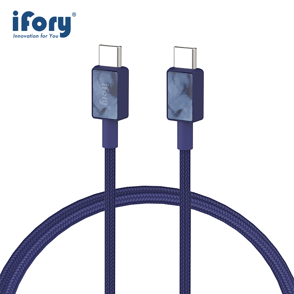 【iFory】 Type-C to Type-C 快充 雙層編織充電傳輸線-1.8M(海軍藍)