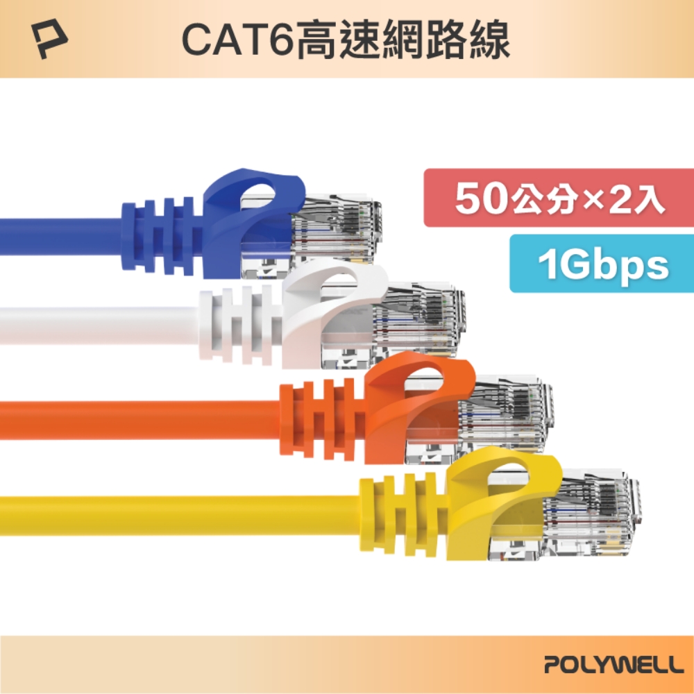 POLYWELL CAT6 網路線 0.5M (2入)