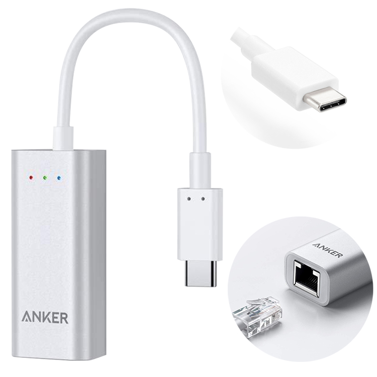 美國Anker乙太網路轉接器USB-C轉RJ45外接網卡A83410系列(1000Mbps即1Gbps*)