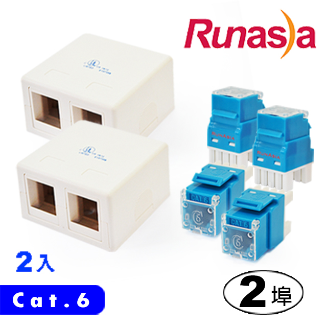 Runasia 六類(Cat.6)兩埠直式資訊桌盒組(兩組)