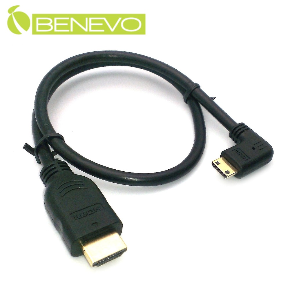 BENEVO Mini HDMI右彎轉HDMI影音連接線