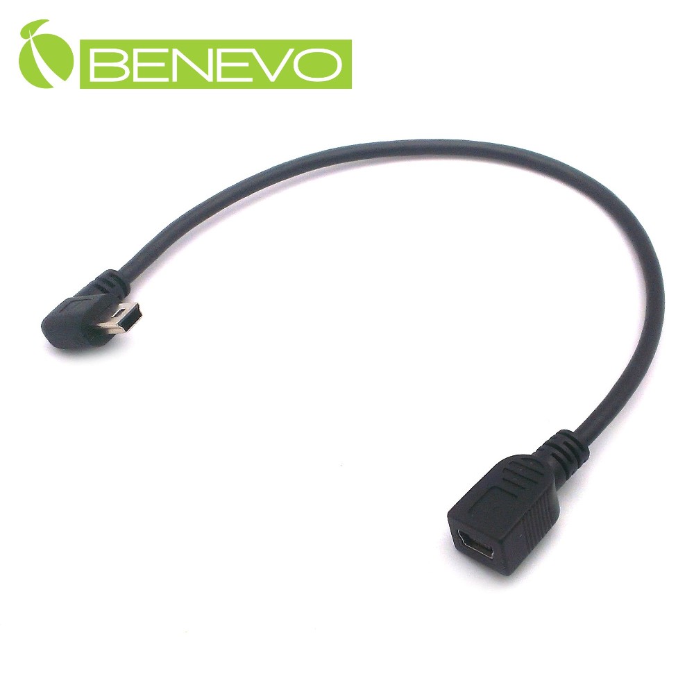 BENEVO左彎型 20cm USB2.0 MiniUSB(5pin) 公對母延長線