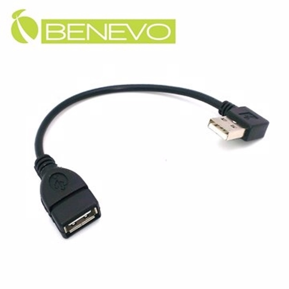 BENEVO右彎型 20cm USB2.0 A公-A母 高隔離延長線