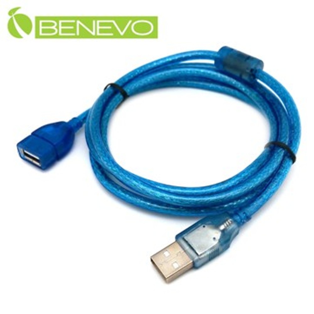 BENEVO 1.5米 USB2.0 A公-A母 高隔離延長線，採金屬編織與磁環防干擾設計