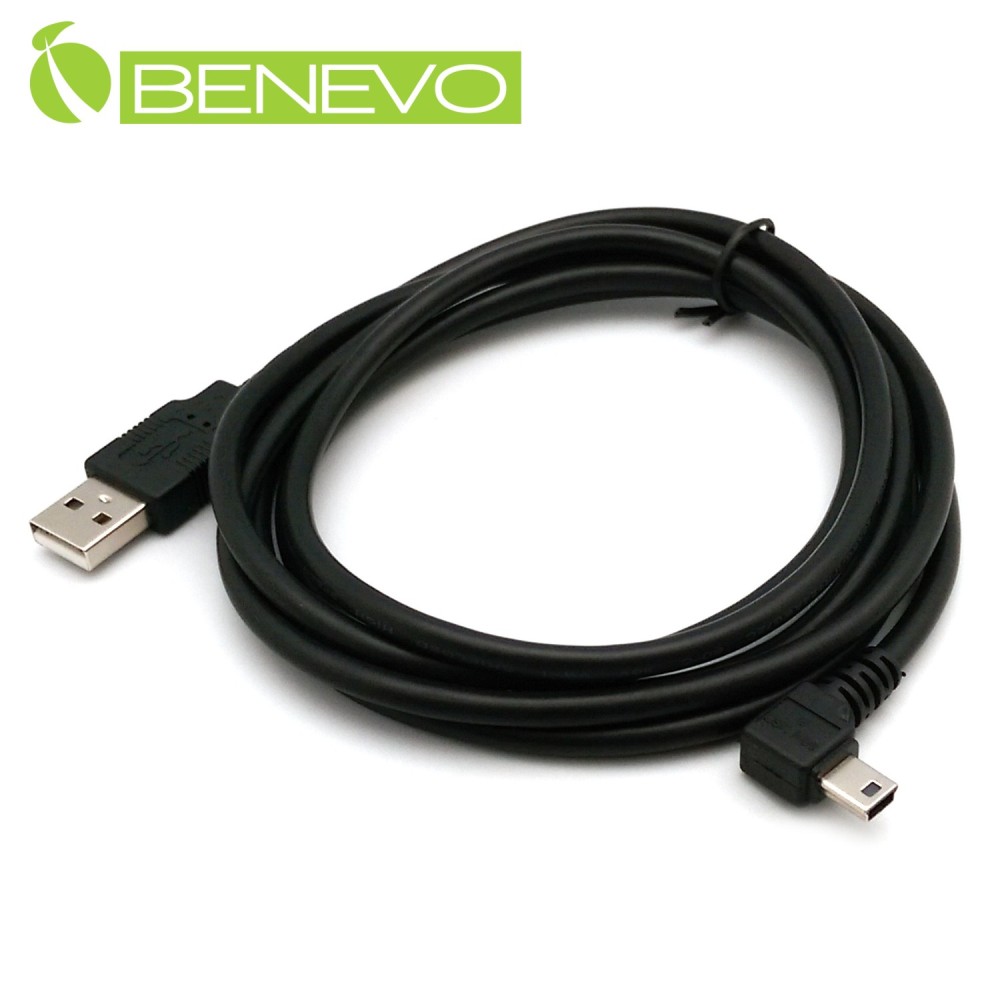BENEVO左彎型 1.8M USB2.0 A公轉Mini USB公 高隔離連接線