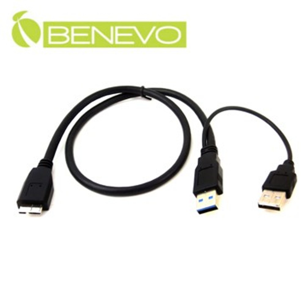 BENEVO 40cm USB3.0 A公(M)對Micro B公(M)高隔離連接線，具USB輔助供電