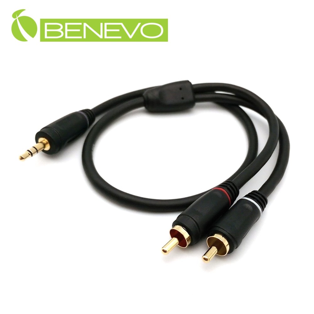 BENEVO加粗版 0.5米 3.5mm立體聲轉雙RCA/梅花接頭聲音連接線