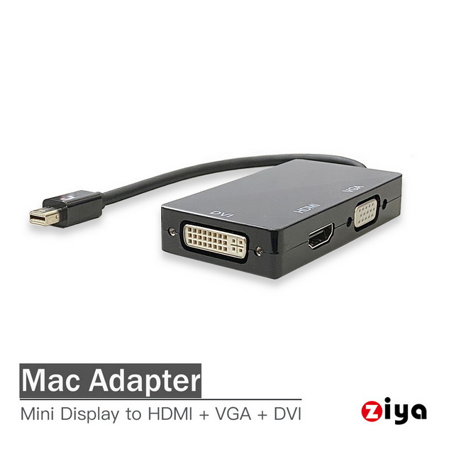 [ZIYA Mac 視訊轉接線 MiniDisplayPort 轉 VGA HDMI DVI 多功能款 黑色