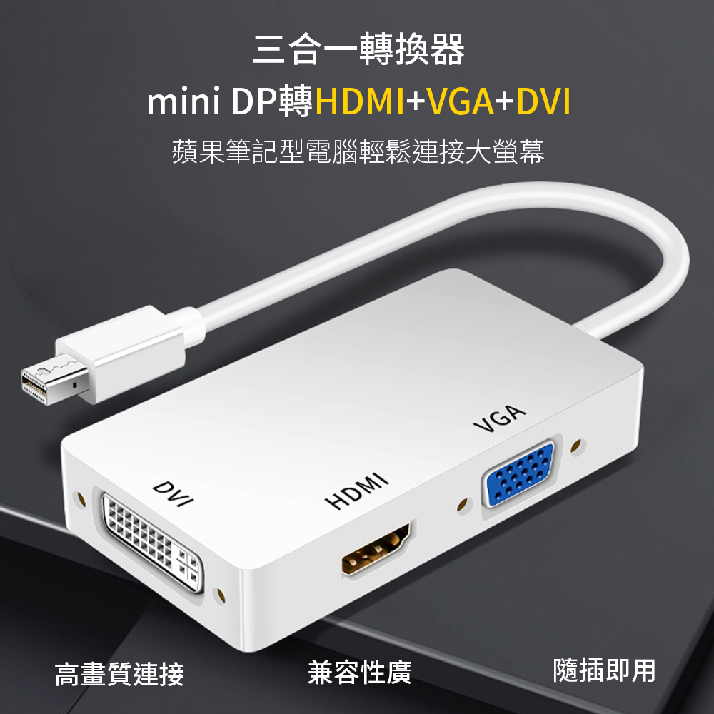 三合一Mini Displayport to HDMI(4K2K)+VGA+DVI(1080P)