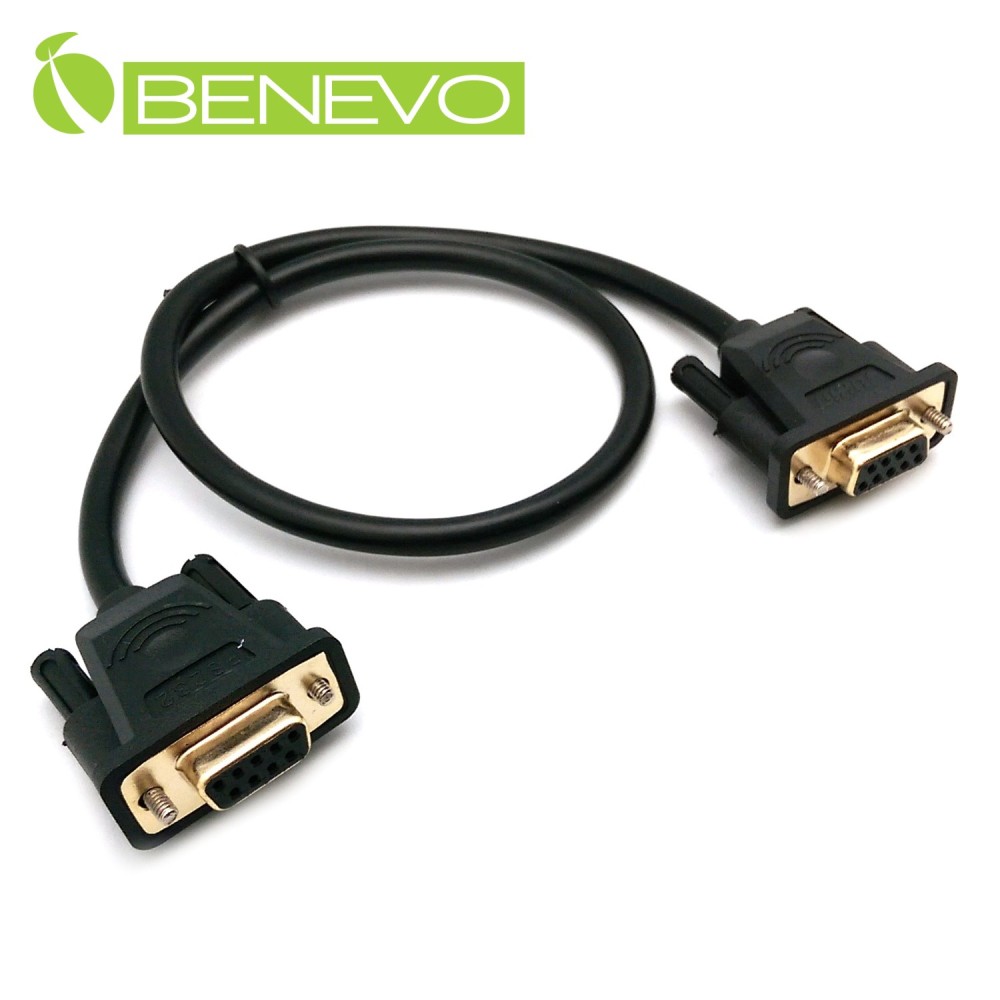 BENEVO專業直通型 50cm 母對母鍍金接頭RS232串列埠訊號連 接線