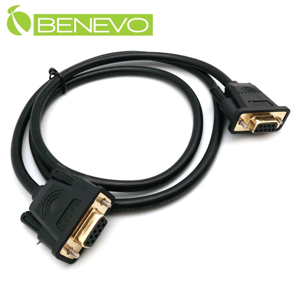 BENEVO專業直通型 1M 母對母鍍金接頭RS232串列埠訊號連 接線