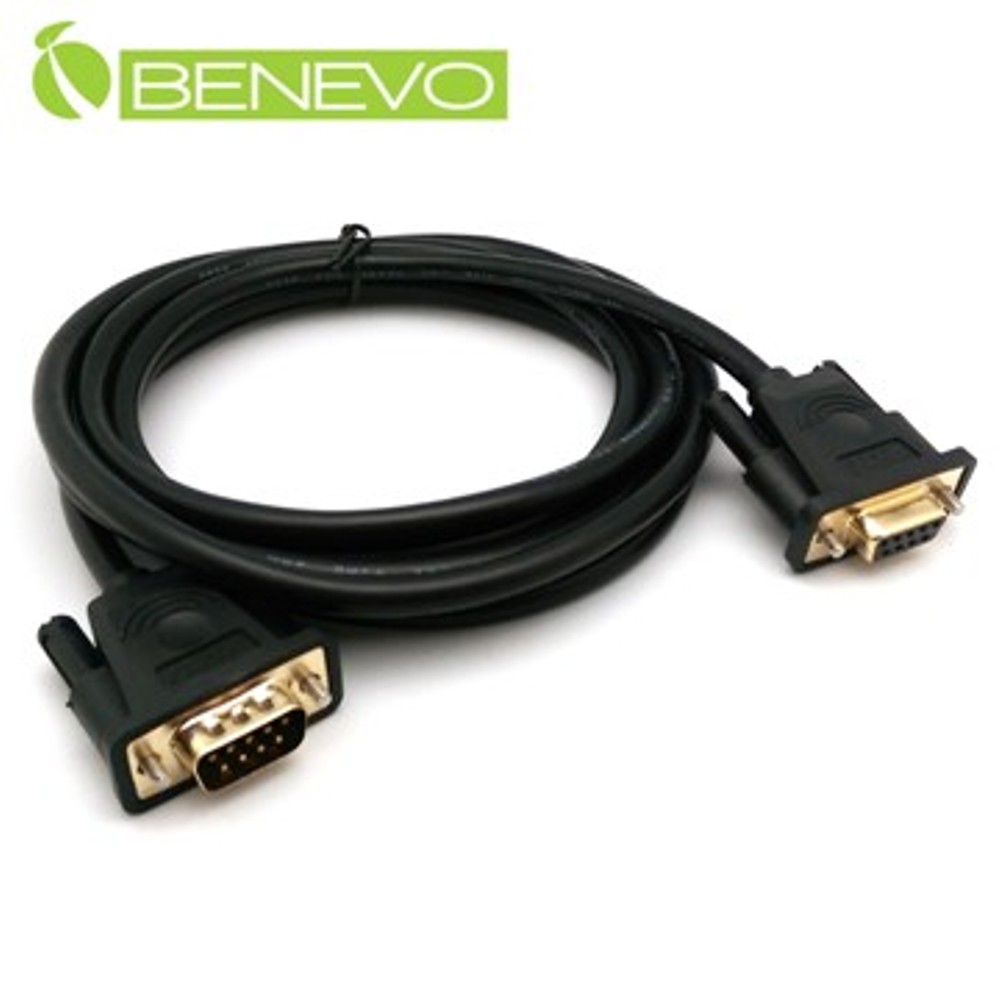 BENEVO專業直通型 2M 公對母鍍金接頭RS232串列埠訊號延長線