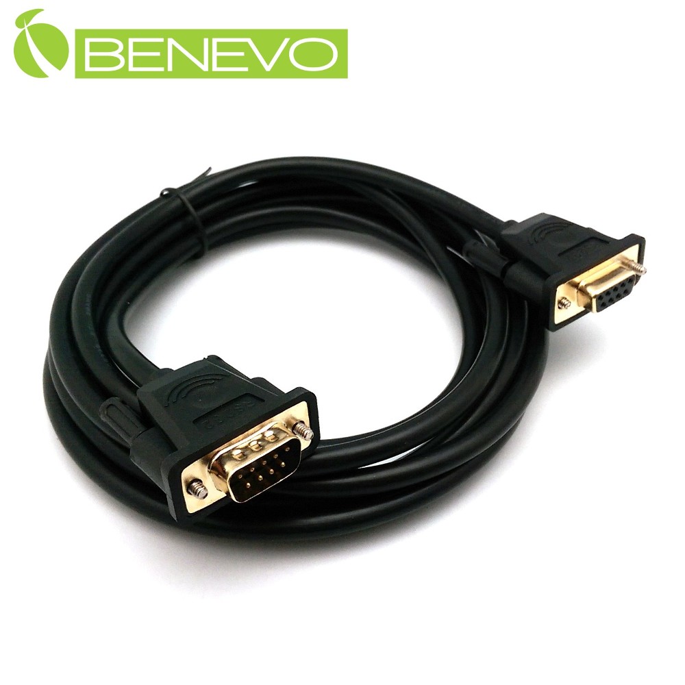 BENEVO專業直通型 3M 公對母鍍金接頭RS232串列埠訊號延長線
