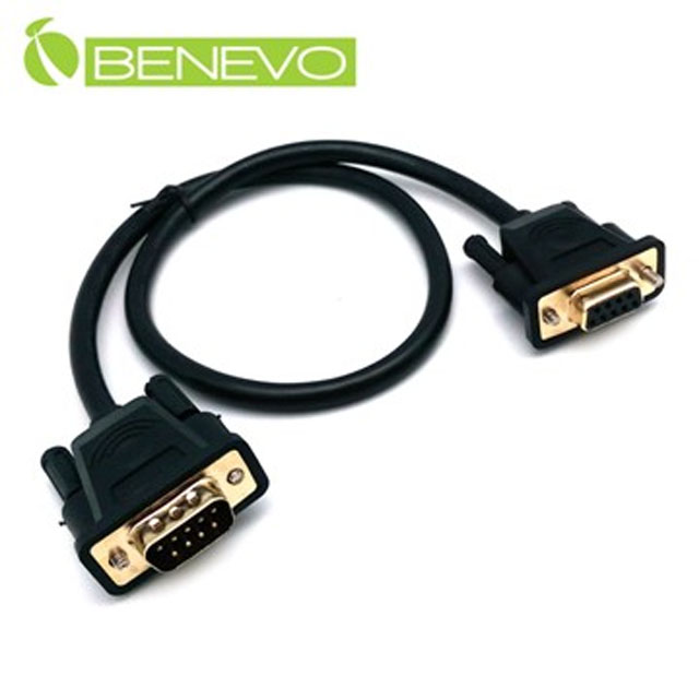 BENEVO專業直通型 50cm 公對母鍍金接頭RS232串列埠訊號延長線