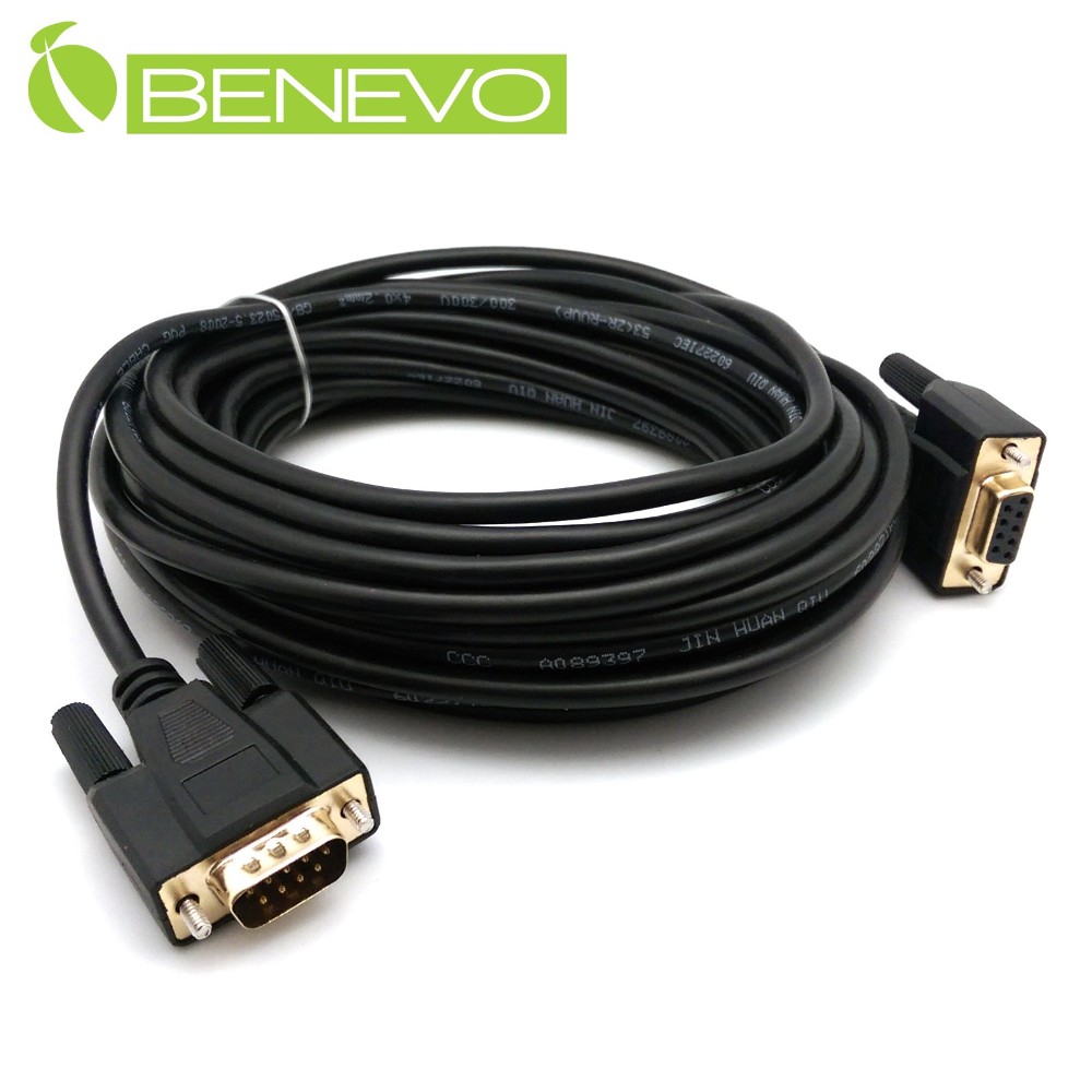 BENEVO專業交叉型 10M 公對母鍍金接頭RS232串列埠訊號連接線