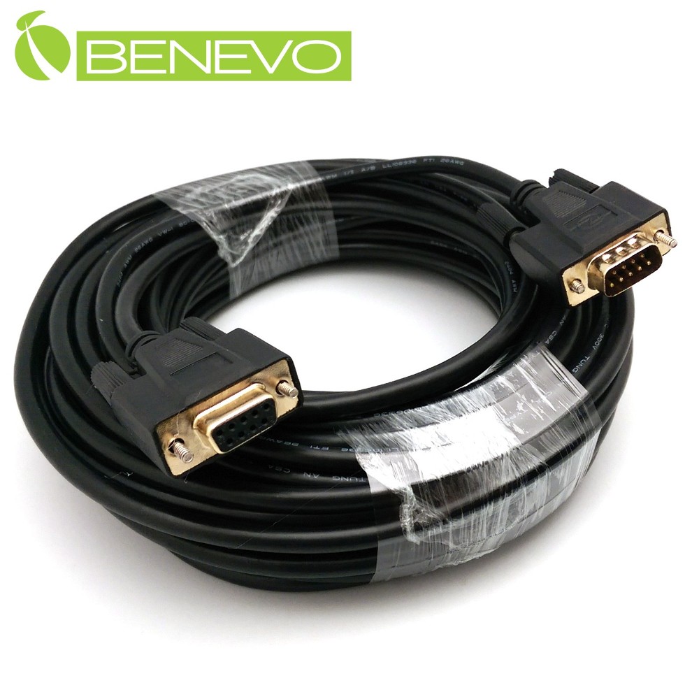 BENEVO專業直通型 15M 公對母鍍金接頭RS232串列埠訊號延長線