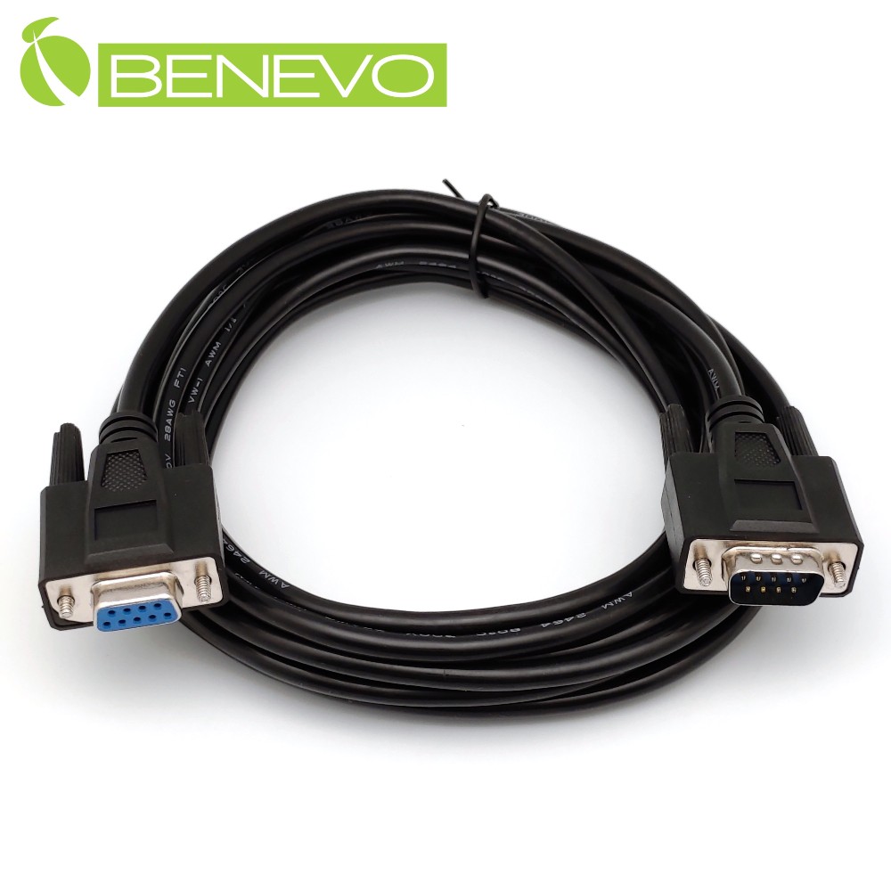 BENEVO直通型 5米 公對母 鍍鎳接頭RS232串列埠訊號連接線