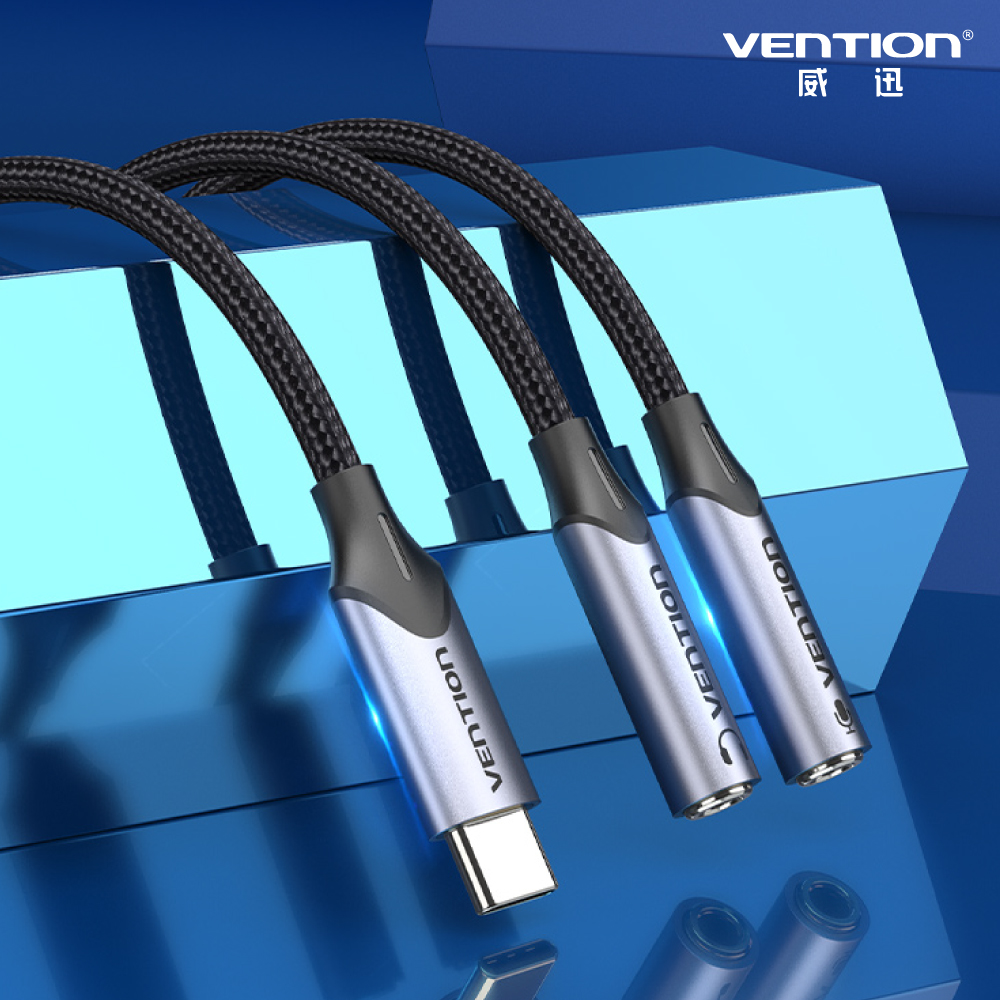 VENTION 威迅 BGP系列 Type-C轉雙3.5mm 音訊轉換線-帶麥克風鋁合金款 0.3M